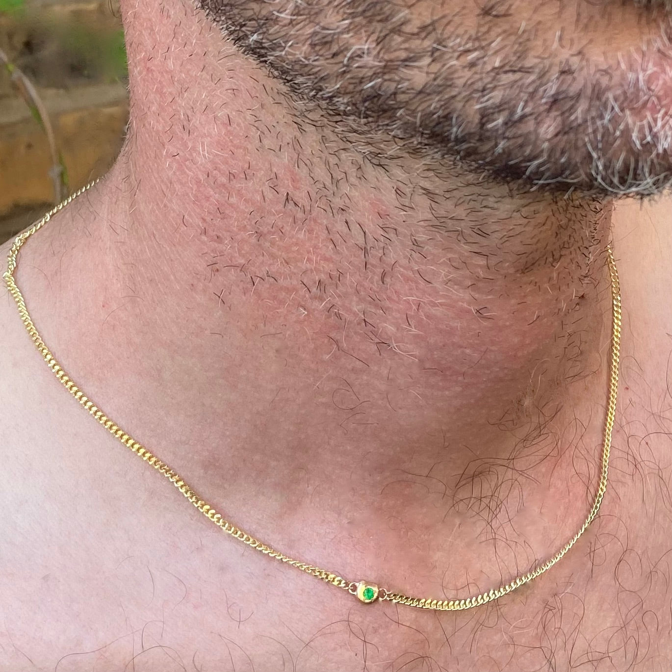 9ct gold chain with freeform emerald