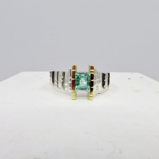 Causeway Column ring with square cut emerald